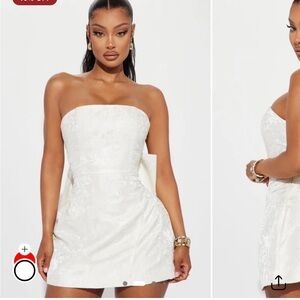 Fashion Nova White Strapless Jacquard Mini Dress